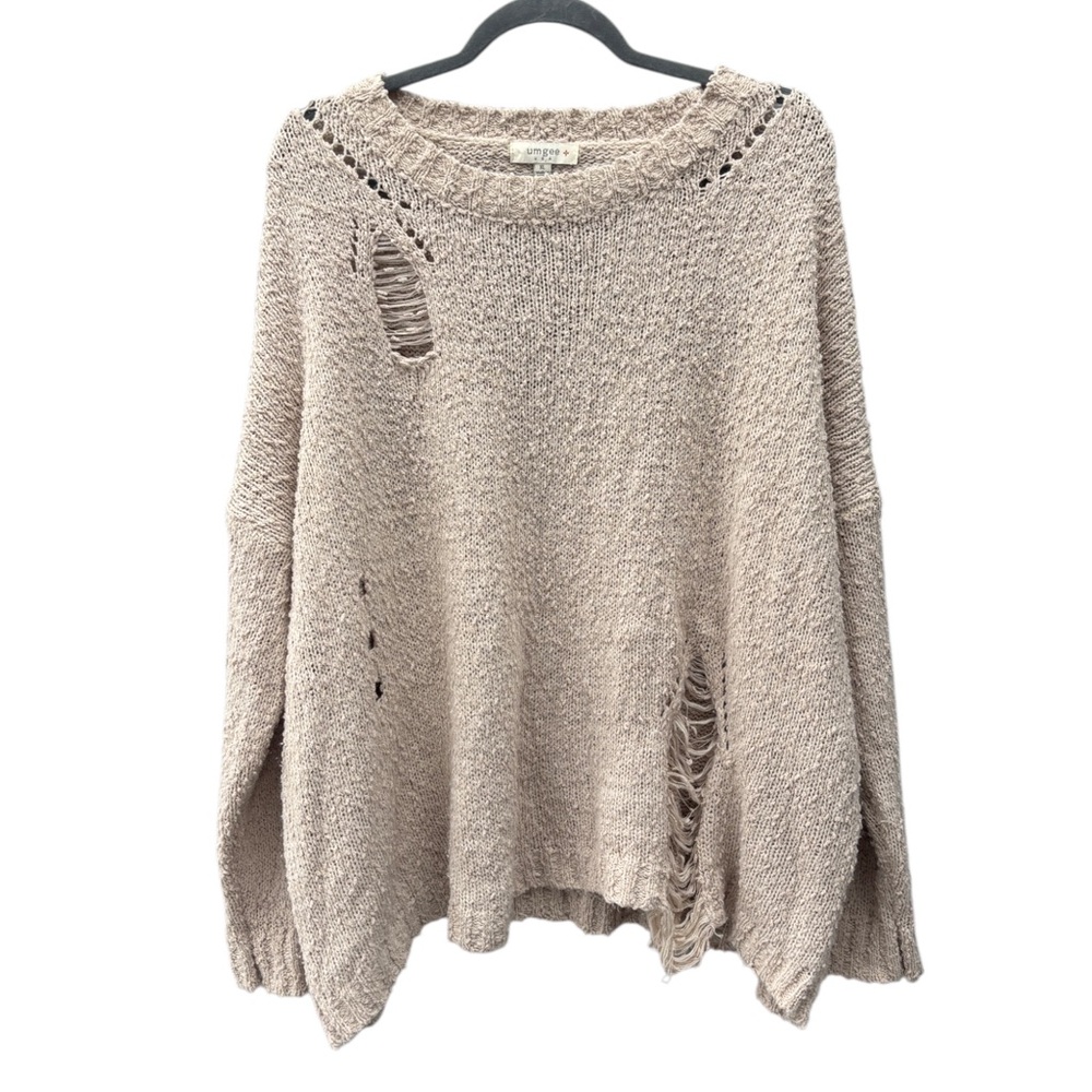 Umgee Ivory Distressed Knit Sweater | XL | Intentional Rips & Tears | Boho